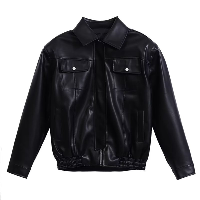 Korean Style Fashionable Handsome Loose Leather Jacket Men's Casual Leather Jacket Spring and Autumn New Men's Duffy Handsome Street Lapel Jacket