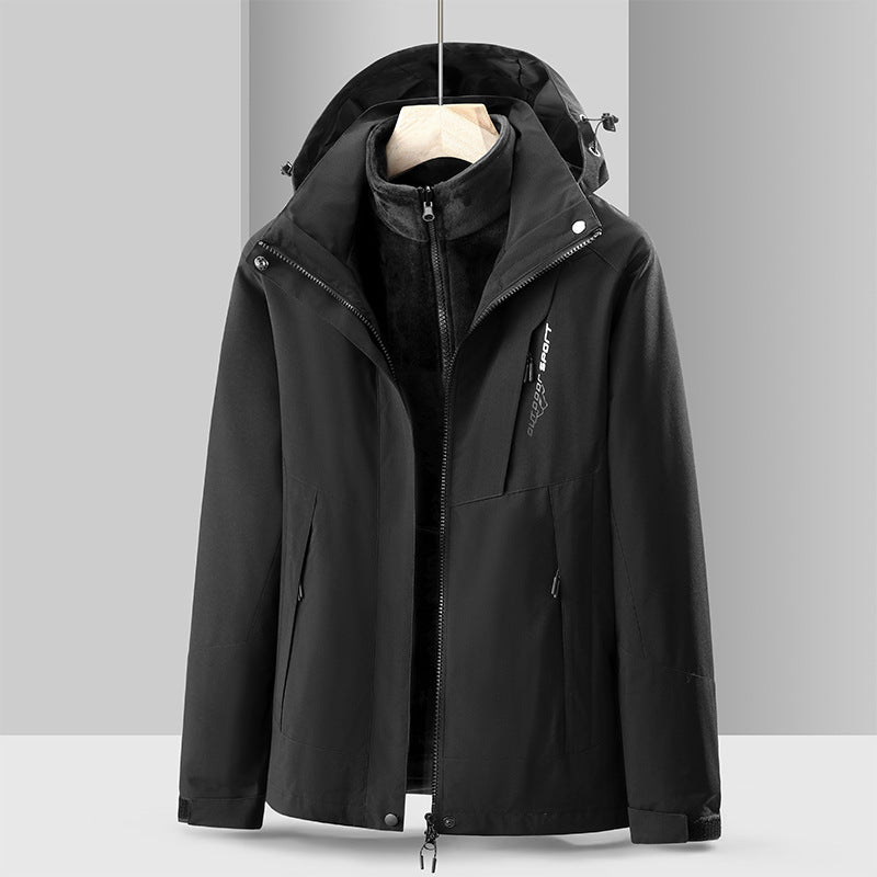 Cross-Border 2023 Outdoor Waterproof and Windproof Three-In-One Detachable Two-Piece Fleece Jacket for Men and Women, Mountaineering Clothing