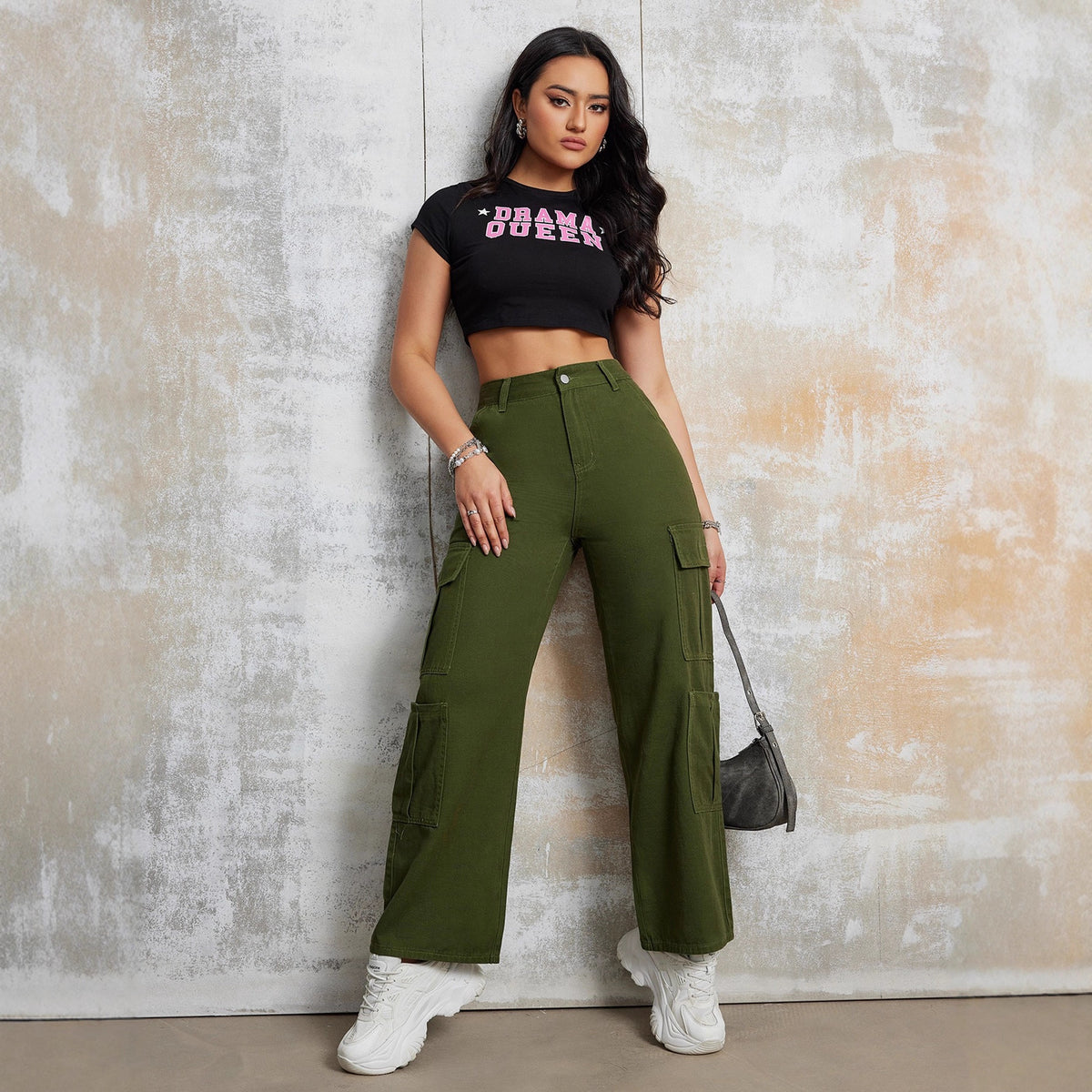 European and American Women's Street Fashion Multi-Pocket Workwear Straight Pants High Waist Slimming Loose khaki Jeans Women