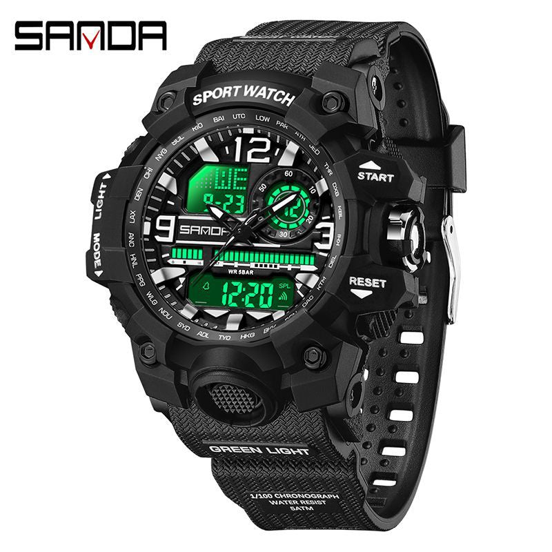 Sanda Hot-Selling Watch Korean Version Student Party Multi-Functional Waterproof Alarm Clock Electronic Watch Cool Dual Display Luminous Sports Watch