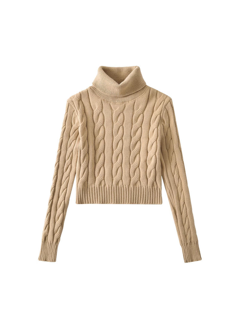 2024 Winter New Spice Girls High Neck Twist Sweater Women's Solid Color All-match Lazy Style Short Base Long Sleeve Sweater