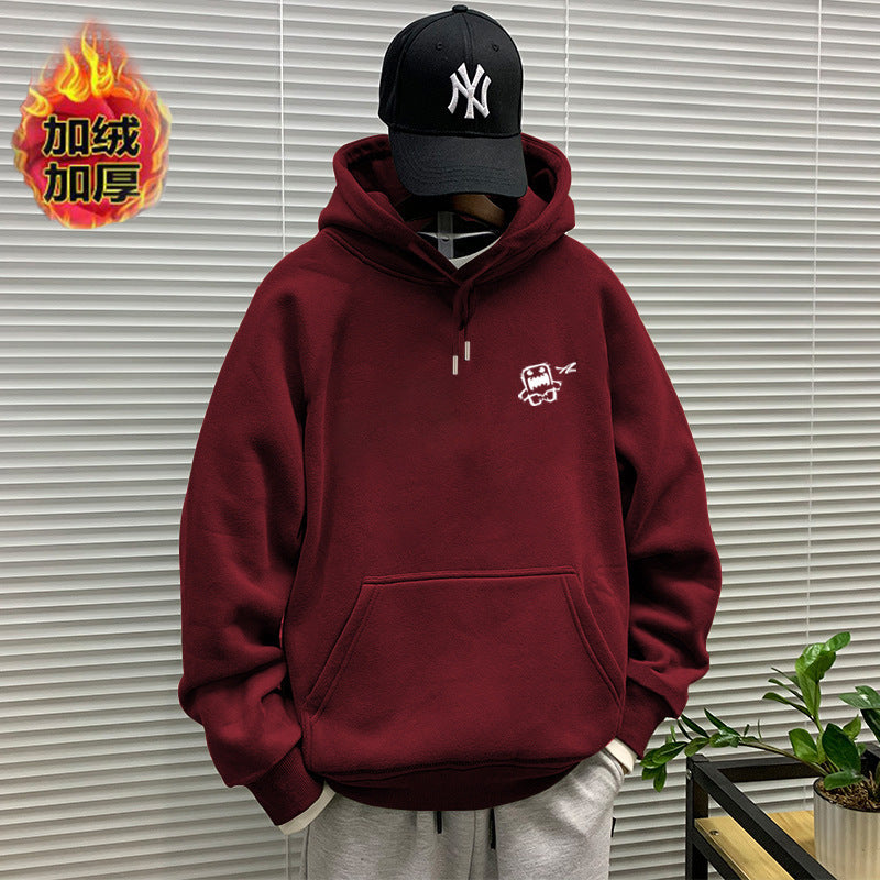 440g winter Yu wenle tide brand men's sweater men's hooded coat simple coat loose fleece-lined hoodie