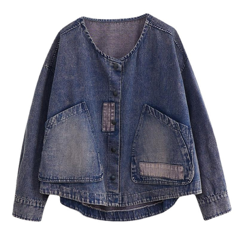 Denim Jacket for Women 2026 Autumn and Winter New Style Long-Sleeved Dark Retro Loose Short Casual Patchwork Women's Clothing