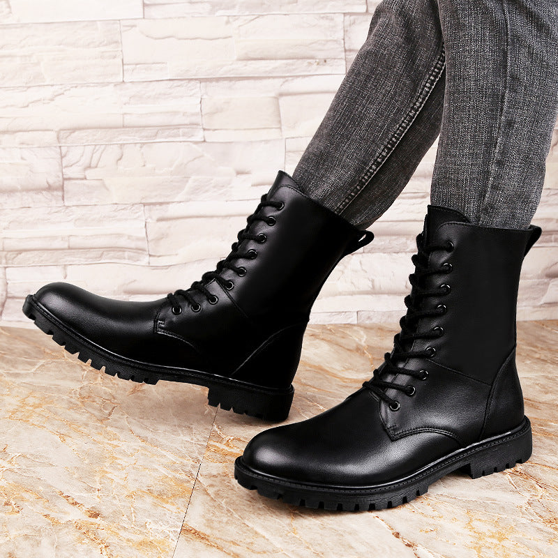 Winter new men's high barrel plus velvet cowhide cotton boots high-top warm special military boots large size 37-48 wholesale