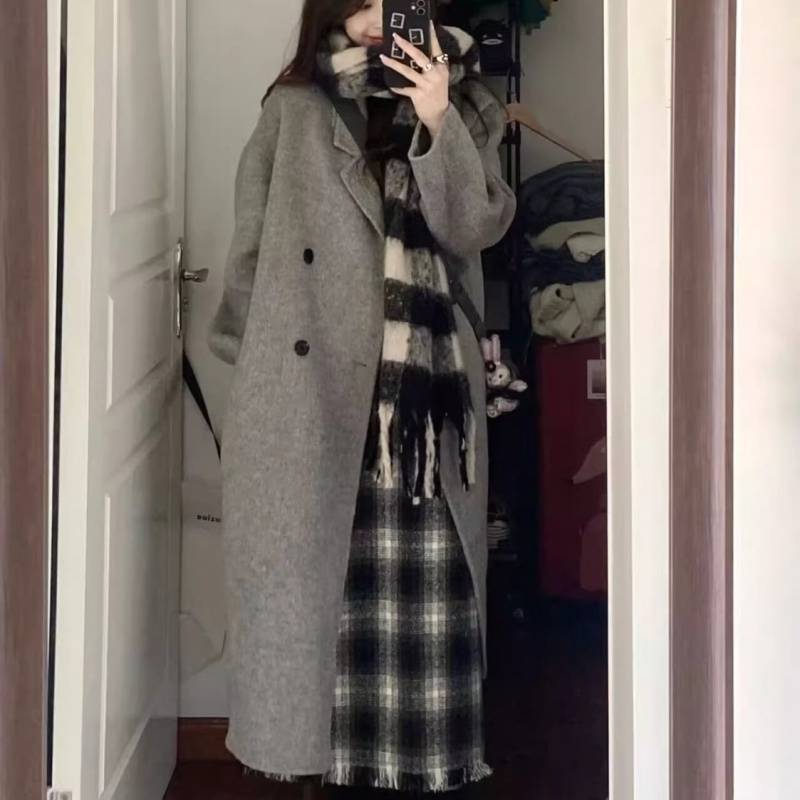 Down Jacket with Wool Lining, Women's Mid-Length Woolen Coat, 2025 Autumn and Winter New Long Woolen Coat for Petite Women