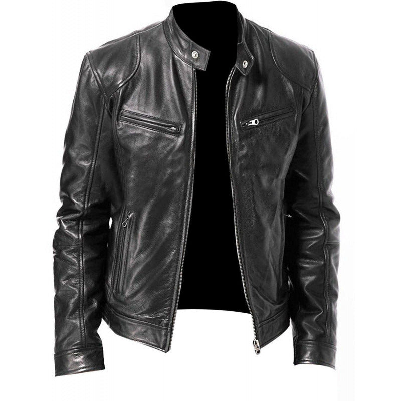 Foreign Trade European and American Men's Leather Jackets for Men and Teenagers Stand-Up Collar Punk Men's Motorcycle Leather Jackets Wholesale