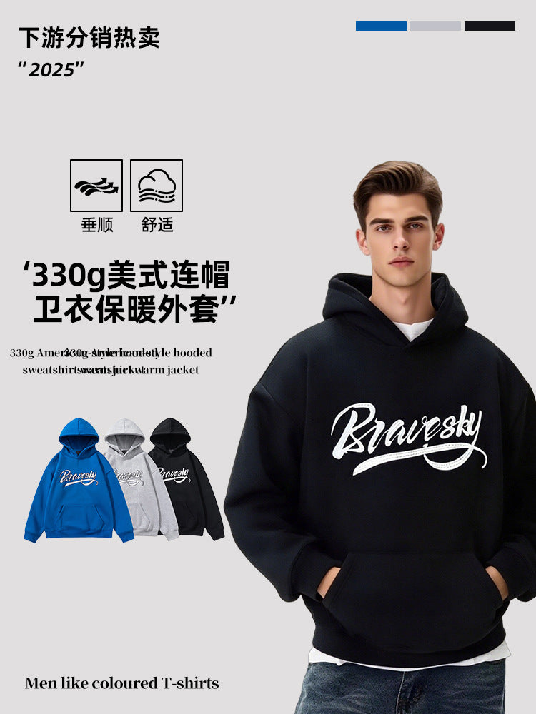 2026 National Trend Fleece-Lined Sweatshirt New Original Design with Embroidery, American Style Hooded Sweatshirt, Autumn and Winter Warm Jacket