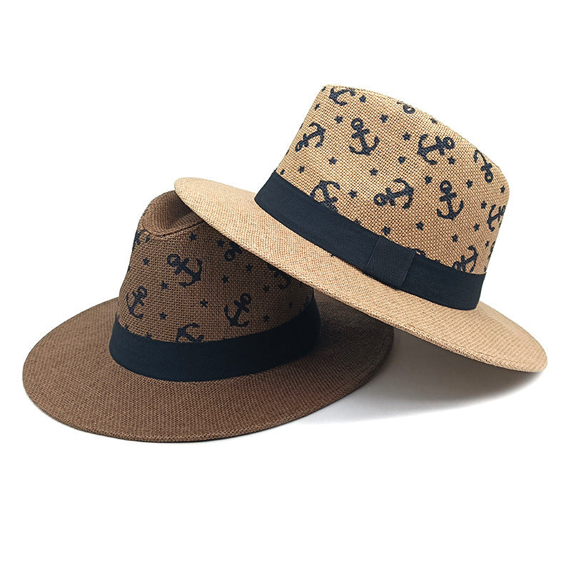 Spring and Summer Hats European and American Anchor Printed Straw Hats Seaside Vacation Sun Protection Hats Beach Sun Hats Jazz Hats