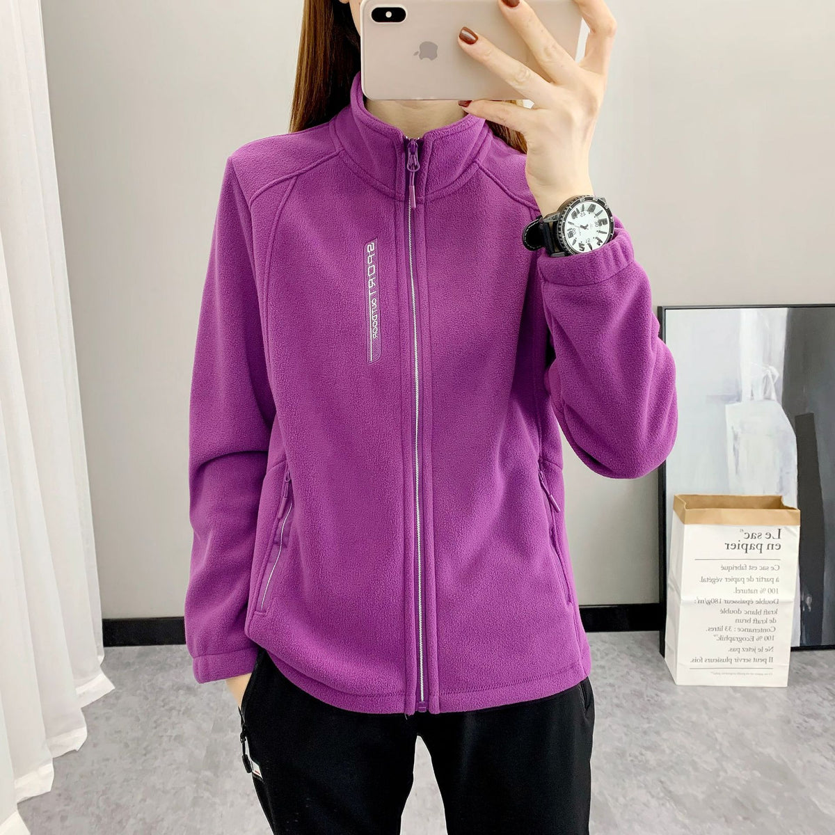 Spring and Autumn Fleece Clothes Women's Outdoor Warm Breathable Cardigan Vertical Collar Slimming Polar Fleece Jacket for Men's Climbing Cross-border Special