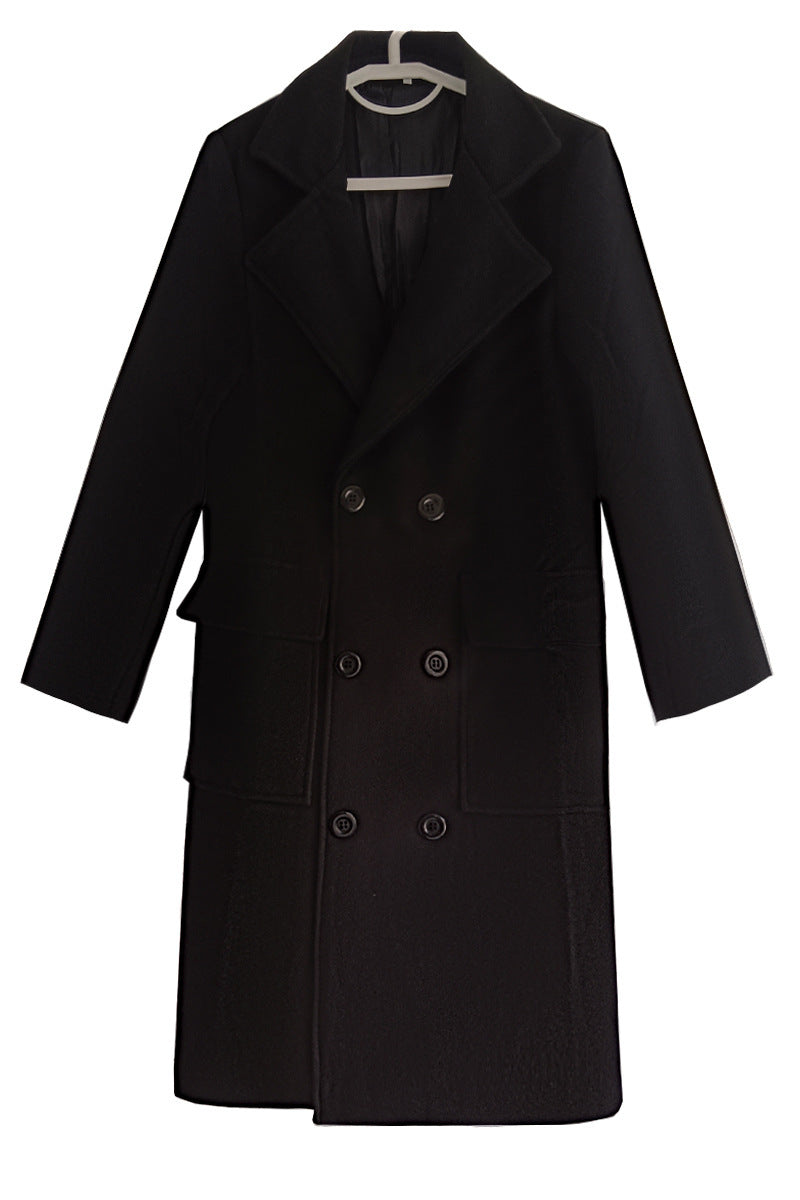 2024 autumn and winter new men's AliExpress double-breasted youth solid color leisure long foreign trade woolen coat men