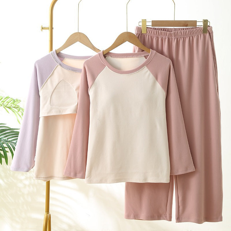 Women's autumn and winter velvet de wear-free bra pajamas suit soft with chest pad long sleeve pants warm home wear spring and autumn
