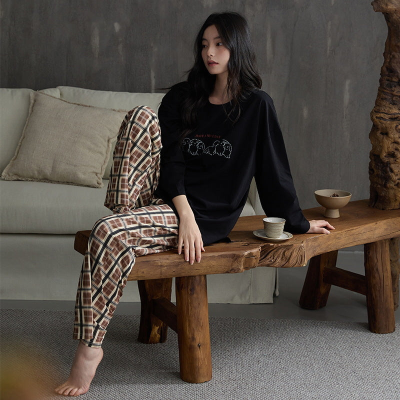 Deershi Pure Cotton Pajamas with Breast Pads for Women 2025 New Spring and Autum Long-Sleeved Loose High-End Home Clothes That Can Be Worn Outside