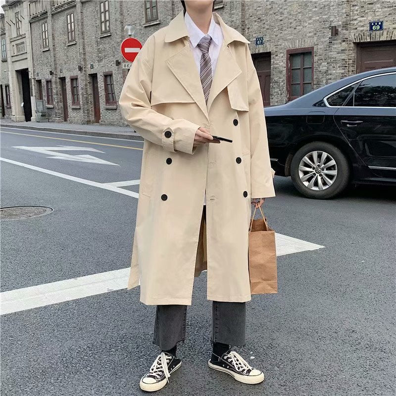 Spring and Autumn 2025 New Korean Style Trendy Design Trendy Coat Men's Fashionable Solid Color Loose Mid-length Coat Trendy