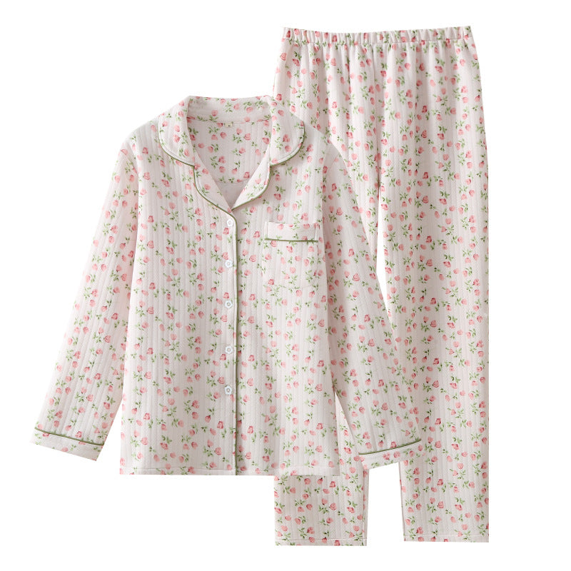 Autumn and Winter pajamas women's quilted warm lapel women's outdoor home wear cotton thickened air-conditioned room Winter pajamas