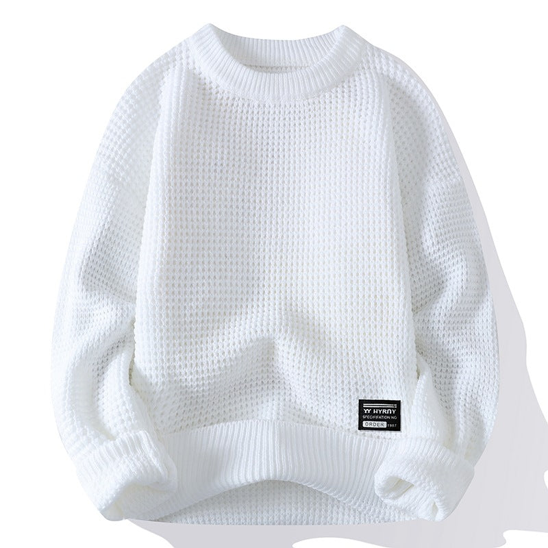 Sweater Men's Autumn and Winter Fashion Brand Plaid Sweater Round Neck Warm Inner Wear Youth Loose Knitted Sweater Men's Foreign Trade