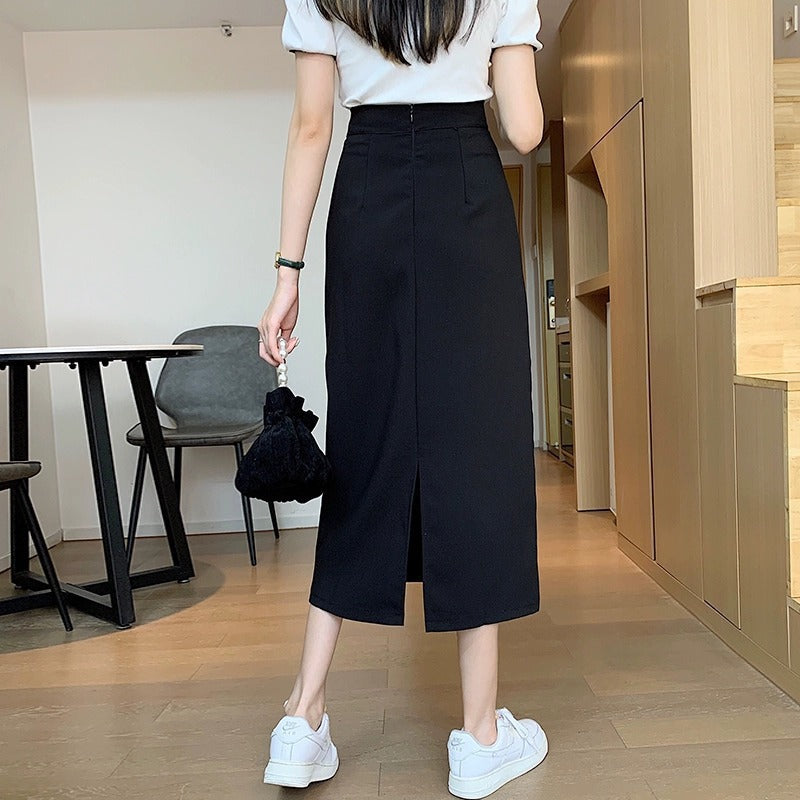 Design New Women's Autumn Skirts for Small People Niche 2024 Chic Black Skirt High Waist Long Skirt a Line