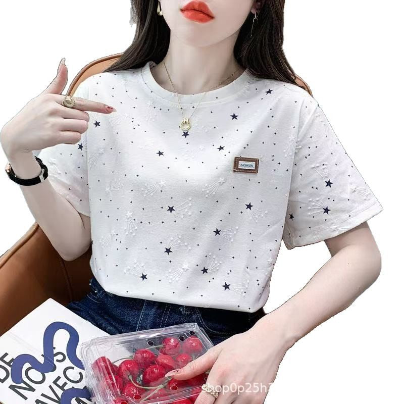 Short-Sleeved T-Shirt for Women, White Half-Sleeved T-Shirt, Summer Wear, 2026 New Korean Style Loose Large Size Women's Summer Top