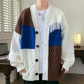 Spliced Personalized Knitted Cardigan Jacket for Men in Autumn and Winter, Trendyy Brand, Loose Sweater for Men, Lazy Style Knitted Sweater
