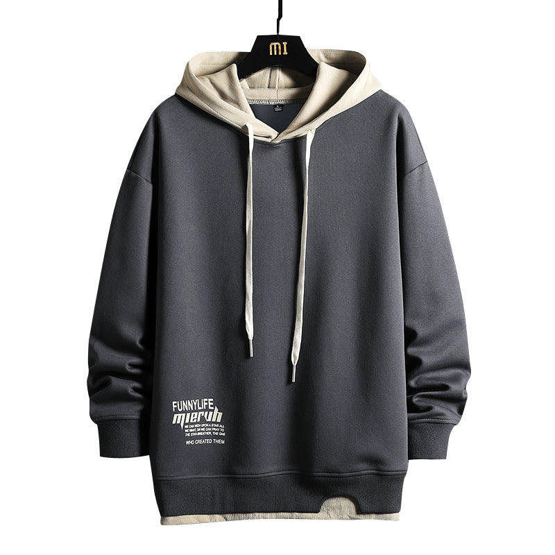 Hooded Sweatshirt 2025 Spring & Fall New Youth Long-Sleeved Color-Blocked Fake Two-Piece Hoodie Casual Top for Men