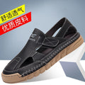2024 Summer New Men's Handmade Online Casual Shoes Men's Hollow Breathable Leather Sandals Velcro Sandals 9197