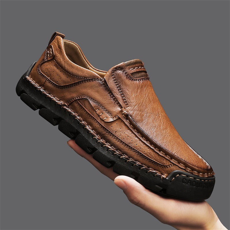 2025 Autumn New Model Hand-Stitched Men's Shoes, Large Size Export Casual Slip-On Men's Leather Shoes, Lazy Shoes
