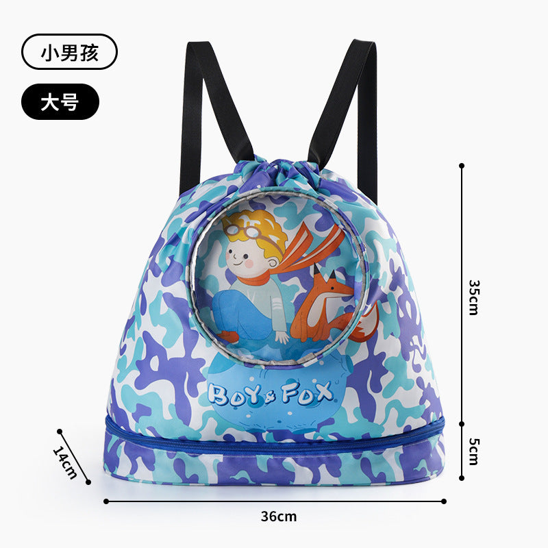 Children's Swimming Bag, Wet and Dry Separation Waterproof Storage Bag, Portable Backpack for Boys and Girls, Cute Cartoon Beach Backpack