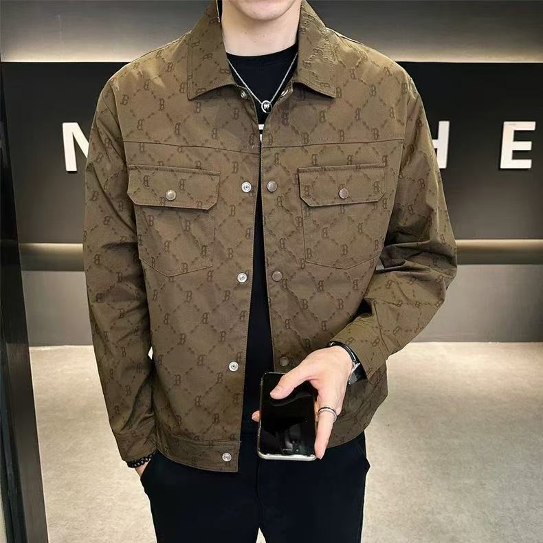 Men's Spring and Autumn Jacket Trendy Brand 2025 New Slim Fit Lapel Printed Men's Coat Stylish Jacket