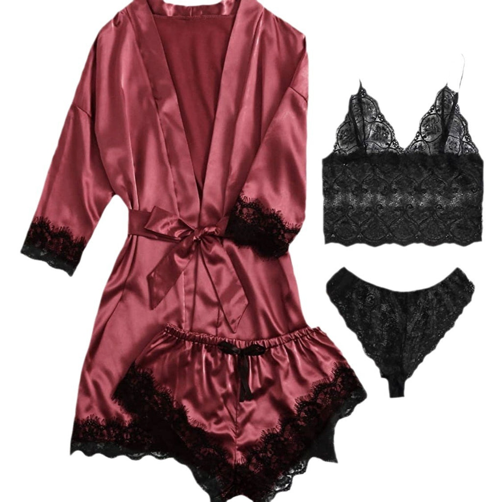 New cross-border European and American women's fun pajamas multi-piece suit lace satin suspenders robe foreign trade factory direct sales