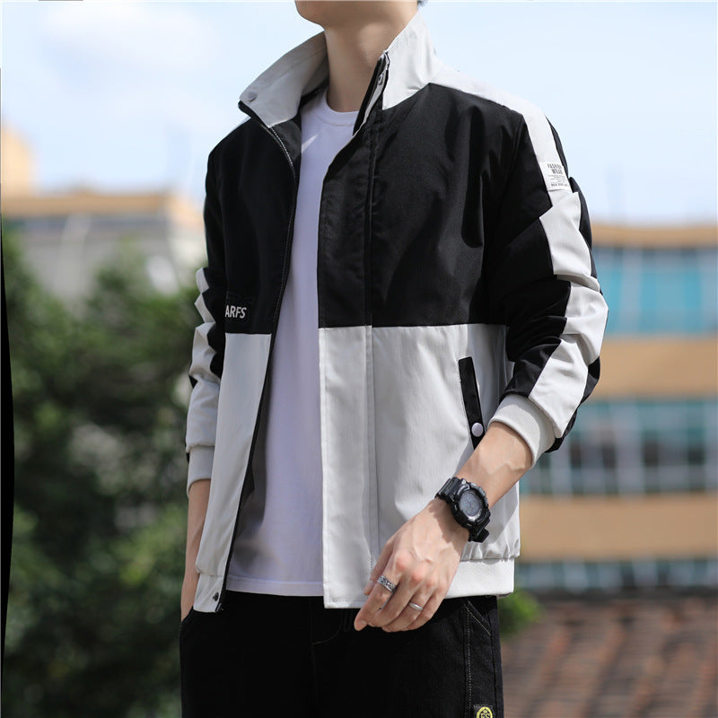 Men's Collar Zipper Casual Long-sleeved Jacket Jacket for Teenagers Spring and Autumn Collar Colorblock Fashion Top 9335