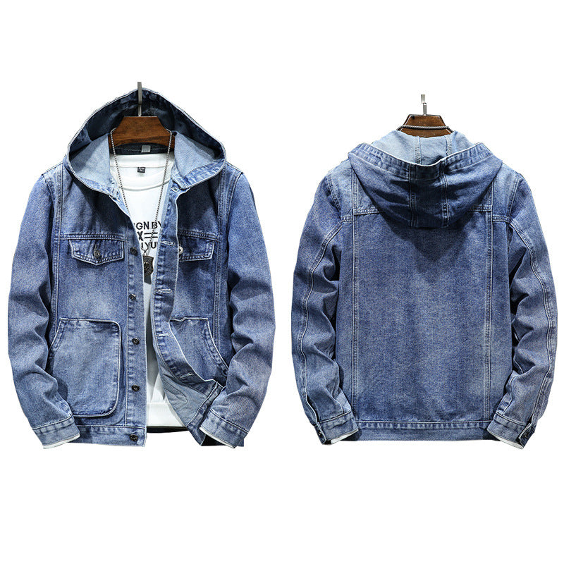 2026 Spring New Trendy Men's Jackets Youth Men's Outerwear Windproof Slim Fit Hooded Denim Jacket for Men