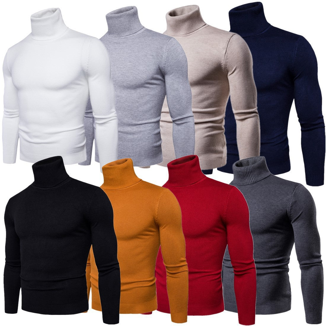 Amazon foreign trade autumn and winter new men's solid color slim turtleneck sweater sweater plus size men's pullover base shirt