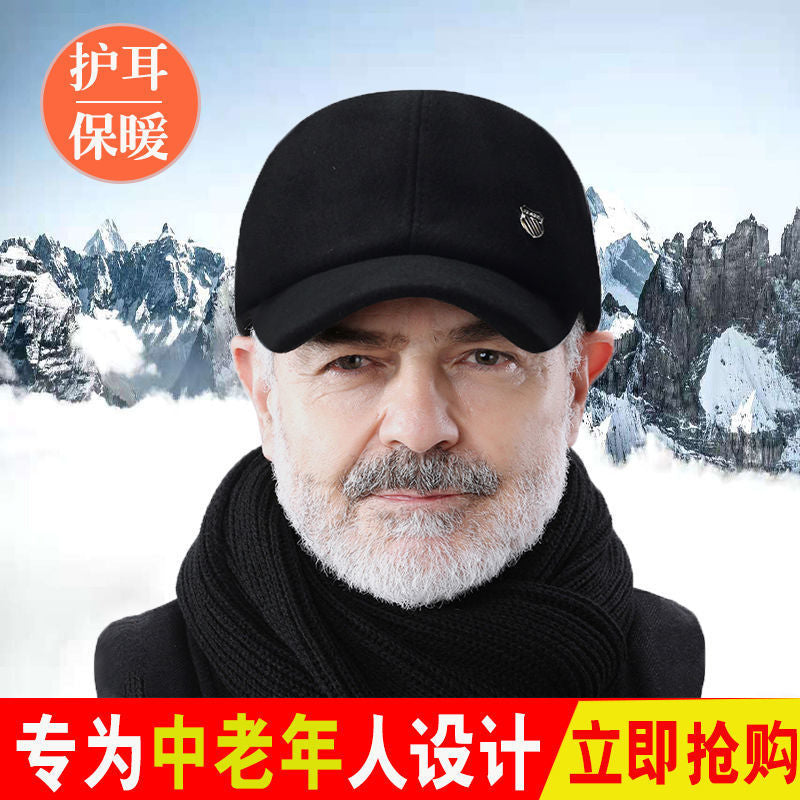 Winter Hats for Men, Middle-Aged and Elderly, Baseball Caps, Warm Ear Protection, Forward Hats for the Elderly, Cold-Proof Peaked Caps, Thickened and Warm