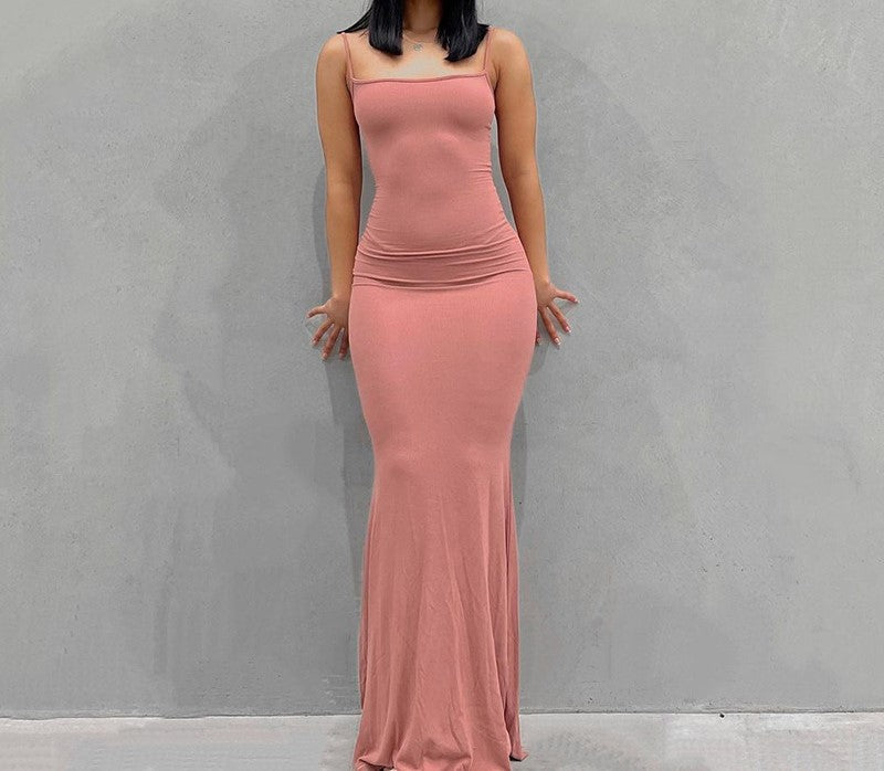 Sling dress European and American Women's High-end Sense Pure Desire Hip Skirt Sexy Slim-fit Milk Silk Long Fishtail Skirt