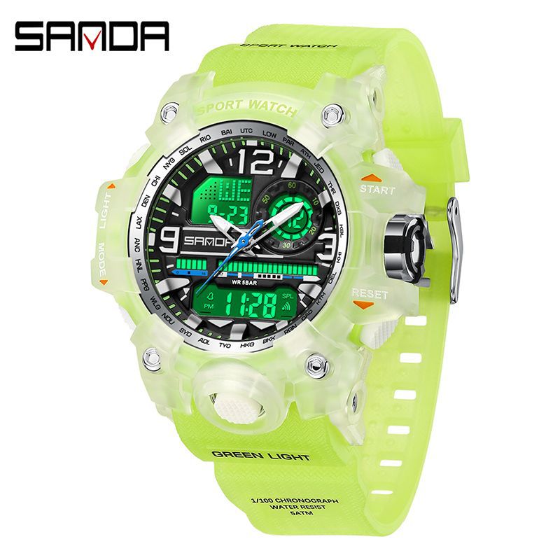 Sanda Hot-Selling Watch Korean Version Student Party Multi-Functional Waterproof Alarm Clock Electronic Watch Cool Dual Display Luminous Sports Watch