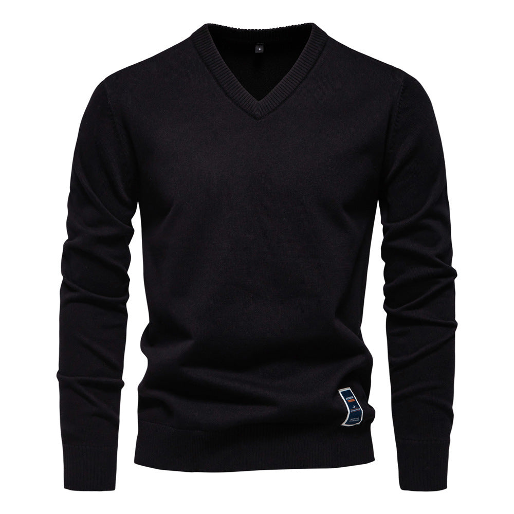 V-Neck 2024 Knitwear Pure Color Men's Knitwear Men's Cross-Border Black Cotton Knitwear Trendyy Autumn and Winter New Green