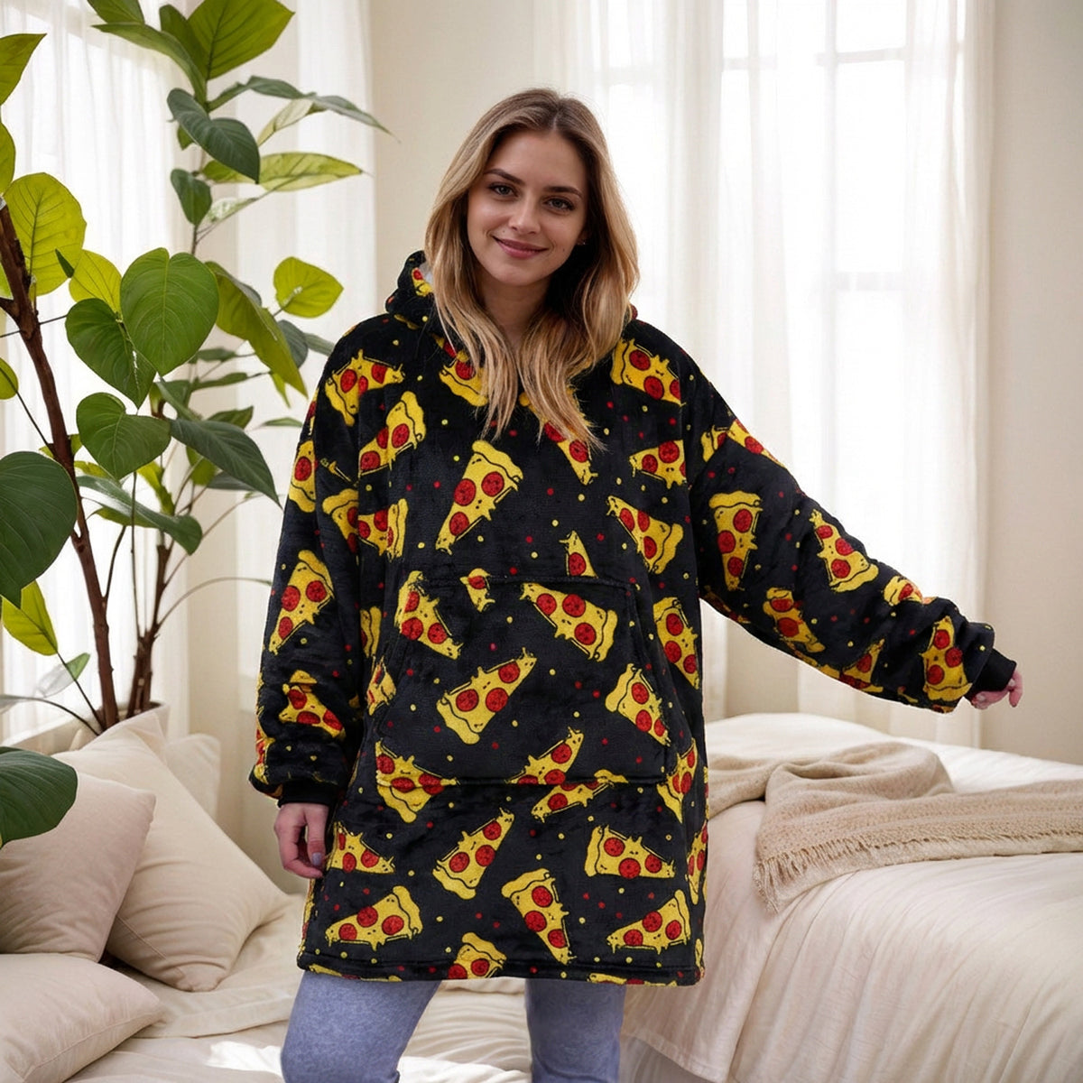 2021 Winter Fleece-Lined Thickened Navy Blue and Dark Gray Zip-Up Lazy Blanket Long-Sleeve Casual Flannel Hoodie