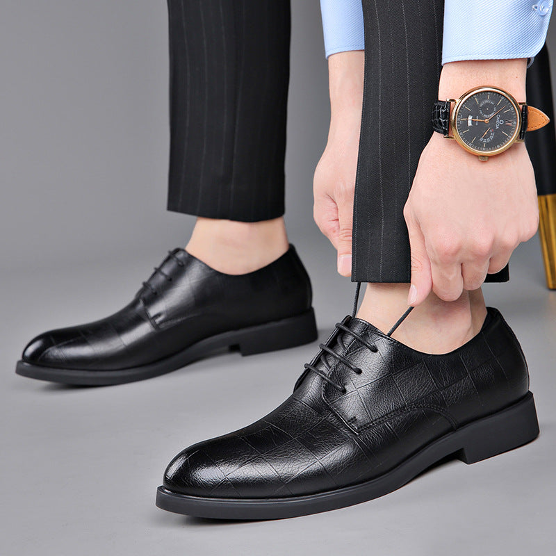 2025 Spring New Men's Leather Shoes Genuine Leather Business Formal Wear Inner Heightening Men's Shoes Wedding Groomsman Pointed Toe Wedding Shoes