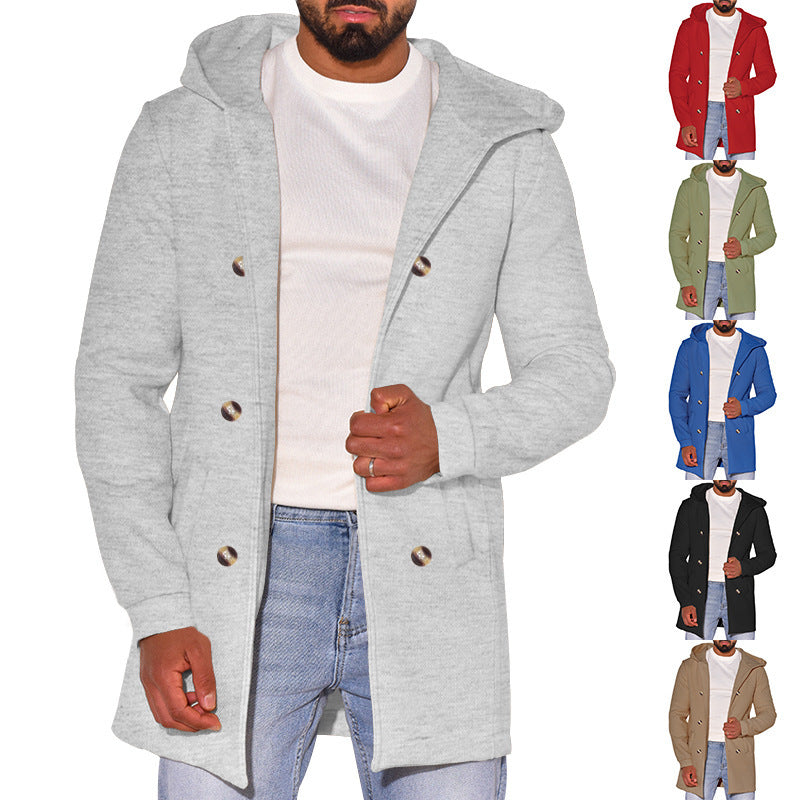 Independent Station Hot Selling 2024 Amazon Men's Hooded Double-breasted Casual Coat Woolen Coat Men's Coat Spring and Autumn