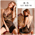 Qingran Sexy Pajamas Large Size with Breast Pads Thin Ice Silk Lace Backless Flirting Pure Desire Suspender Nightgown for Women Summer