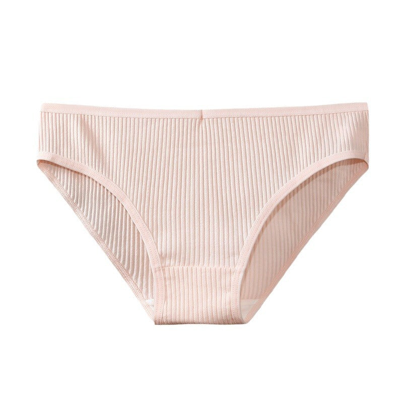Women's Cotton Underwear Women's Comfortable Breathable Striped 100 Cotton Crotch Briefs Mid-Waist Simple Young Girl's Underwear