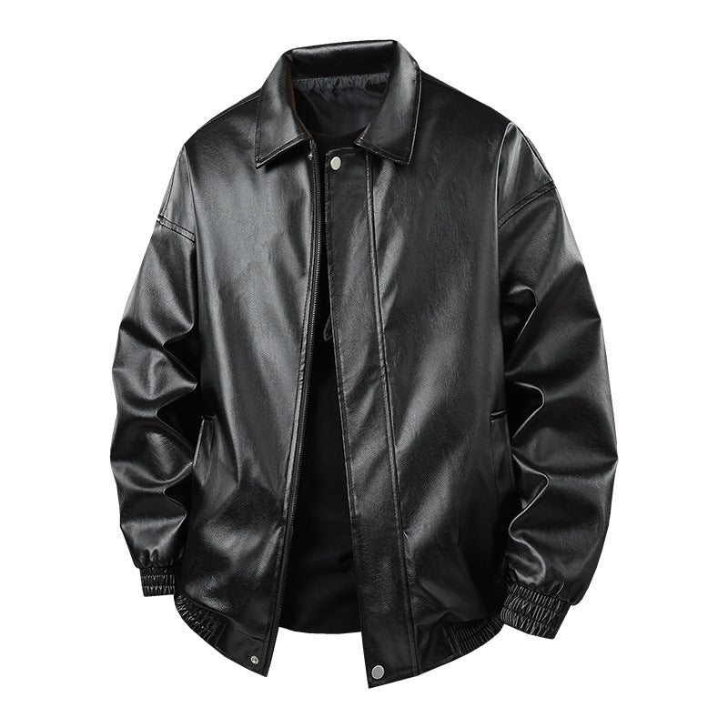 Solid Color American Retro Leather Jacket Men's Motorcycle New Leather Jacket Men's Pu Jacket Spring and Autumn Loose Trendy