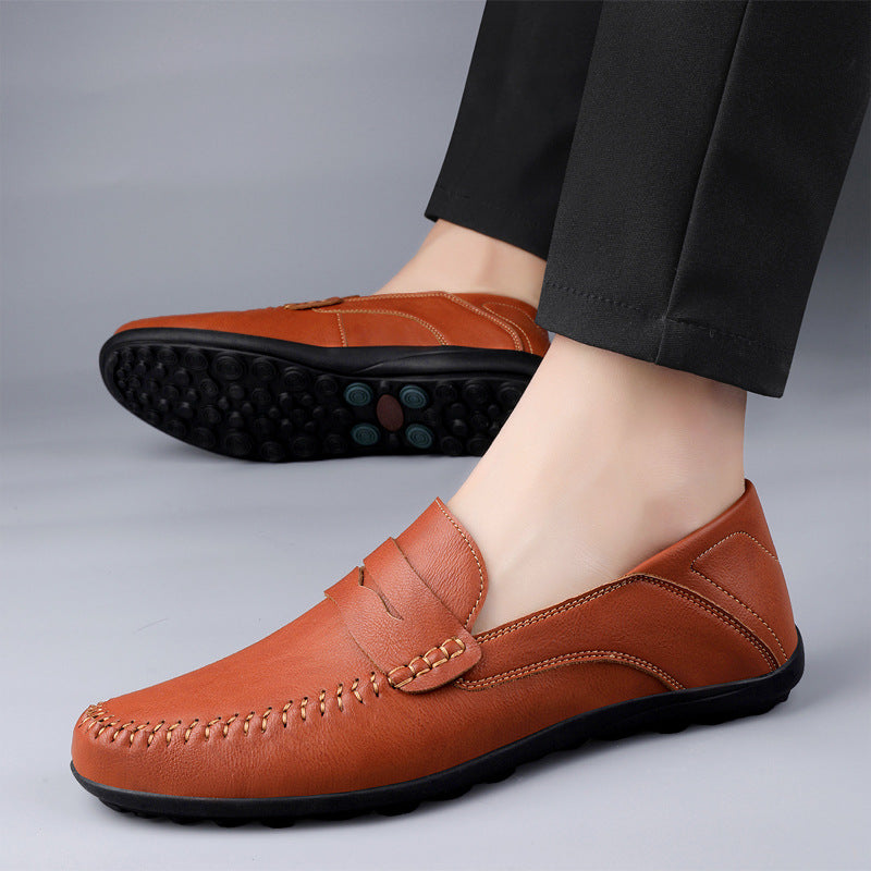 Cross-Border Large Size Men's Loafers 2026 Fashion Trendy Microfiber Casual Leather Shoes Breathable Cowhide Slip-On Shoes
