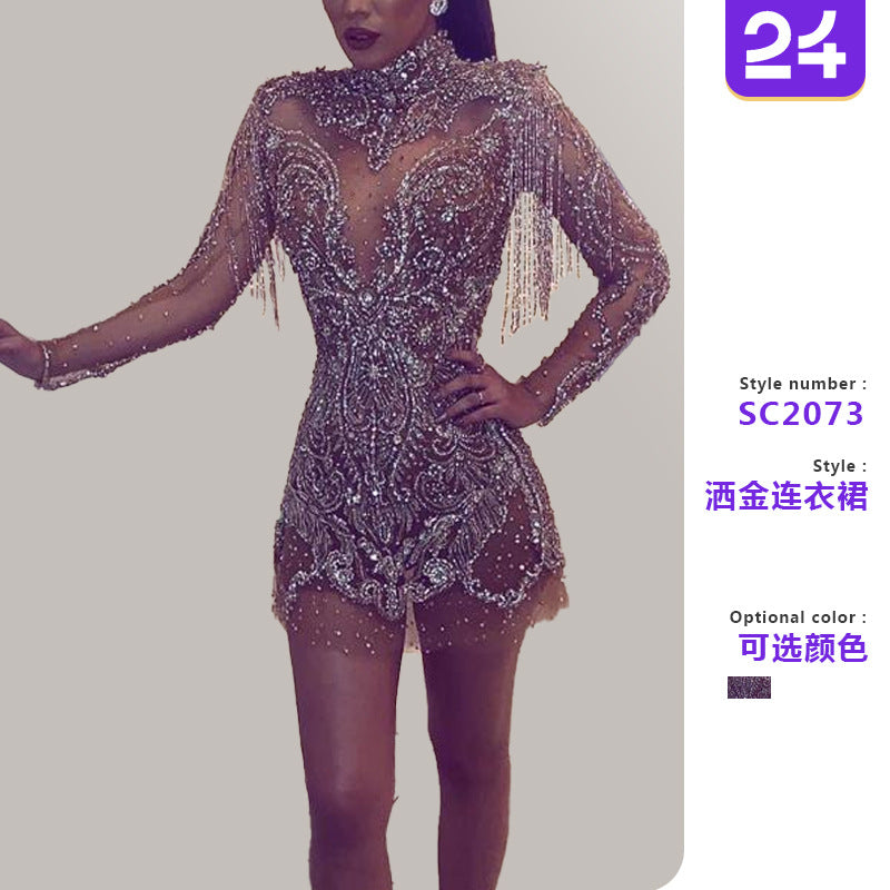 New Summer Cross-Border Amazon European and American Clothing Dress with Gold Backless Transparent Cut Out Sexy Miniskirt