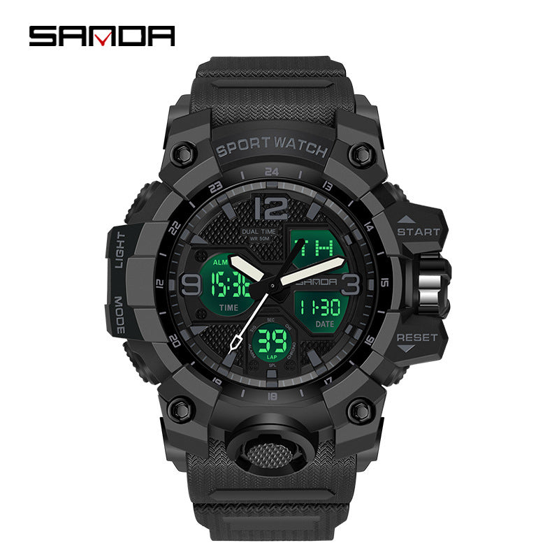Sanda Hot-Selling Watch Korean Version Student Party Multi-Functional Waterproof Alarm Clock Electronic Watch Cool Dual Display Luminous Sports Watch