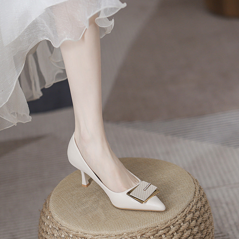 9877-1 Stiletto girls High Heels 2024 Spring and Summer New Style Comfortable Pointed Toe Professional Work Shoes Elegant Single Shoes