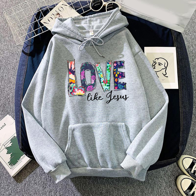 Foreign trade cross-border gradient pattern LOVE LIKE printed hooded hoodie autumn and winter European and American men's and women's tops