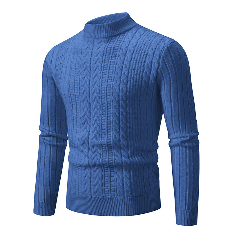 Vintage Simple Solid Color Half-turtleneck Base Sweater Men's Casual Men's Faux Sheep high quality Knitted Sweater