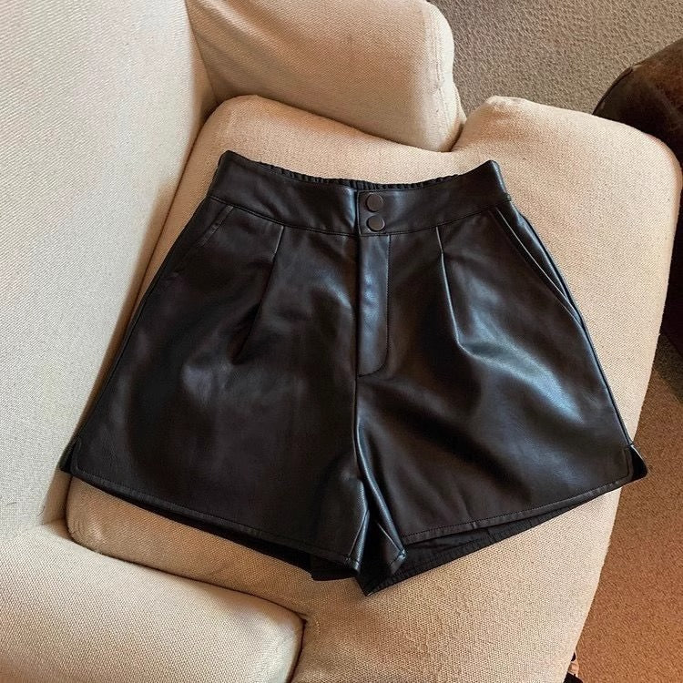 Leather Shorts Women's Autumn and Winter Outer Wear 2024 New High Waist Leather Pants plus size Wide Leg Slim Loose Base Boots Pants