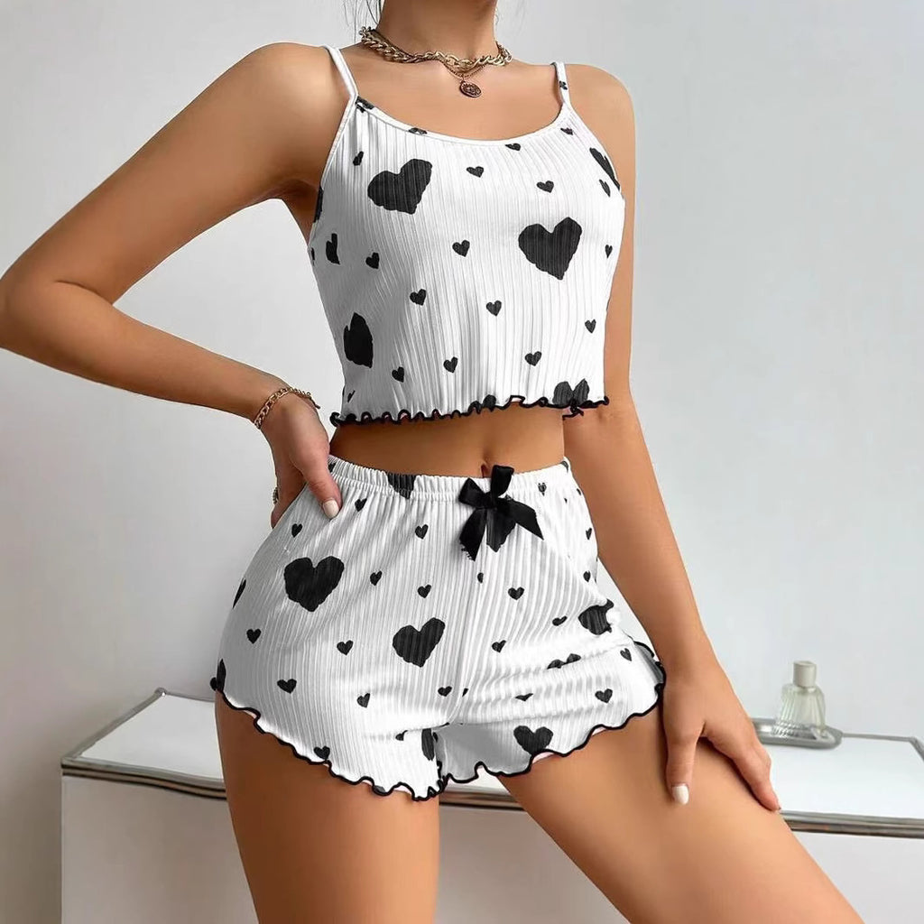 New Cross-Border Heart Women's Pajamas Two-Piece Set, Hot Style Women's Pajamas, Sexy Slim Pajamas Two-Piece Set
