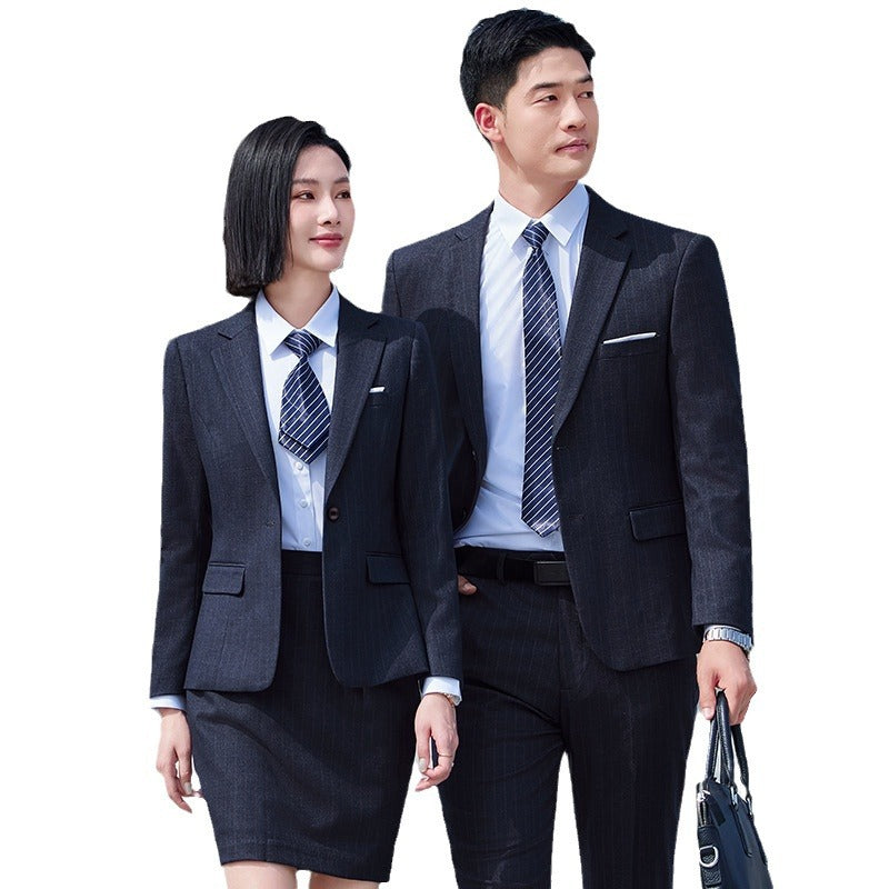 Thickened Elastic Stripe Suit Men's and Women's Same Style Advanced Sense Teachers' Business Wear Suit suit Civil Servant Work Clothes